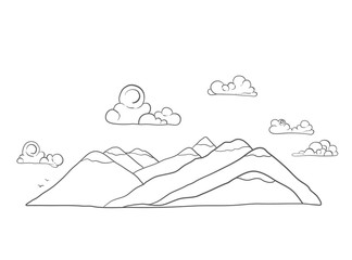 mountains and clouds lineart illustration 