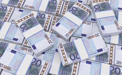 3D realistic render of 20 Euro Money. euro cash background. Euro Money Banknotes