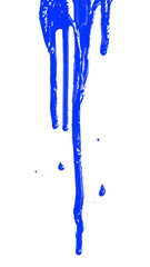 Close-up of blue paint flowing isolated on white background. Vertical composition