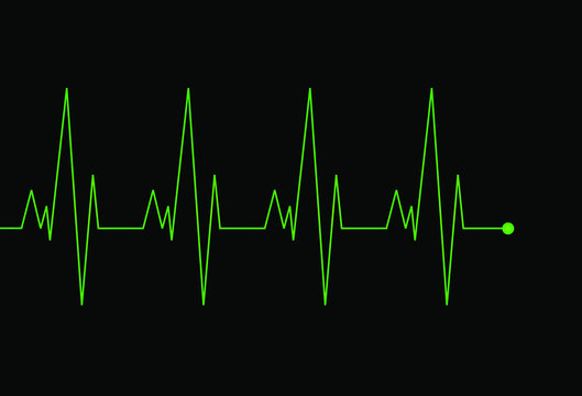 Cardio monitoring system isolated on black background. Heart pulse, signal. Heartbeat, electrocardiogram line. Cardiology medical chart. Vector flat illustration.