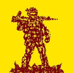 Fototapeta na wymiar Soldier holding assault rifle on his shoulder. Vector illustration.