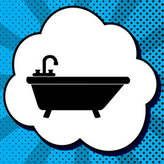 Bathtub sign illustration. Vector. Black icon in bubble on blue 