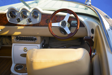 Obraz premium Closeup of cockpit of luxury yacht.