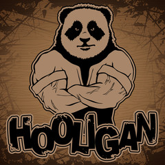 panda-hooligan image on a wooden background.