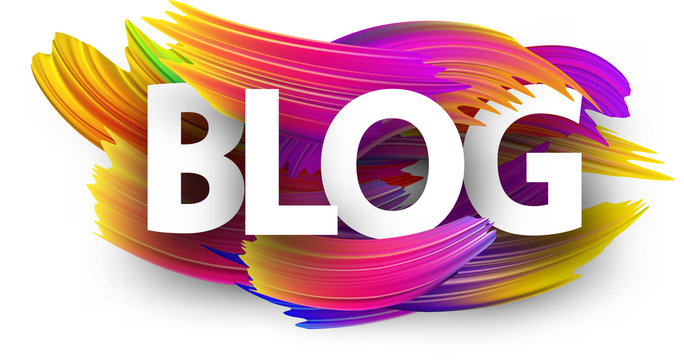 Blog sign with colorful brush strokes.