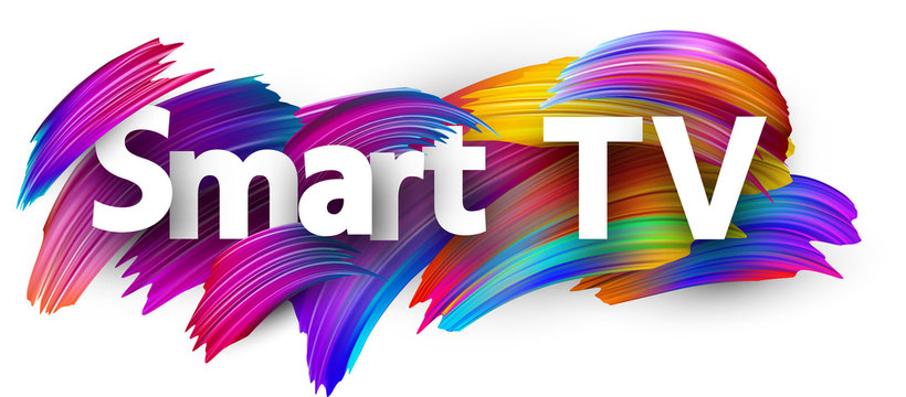 Smart TV sign with colorful brush strokes.