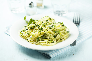 Spaghetti with pesto sauce