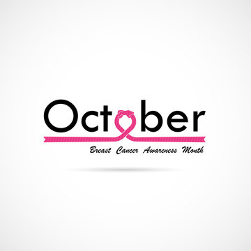 Breast Cancer October Awareness Month Typographical Campaign Background.Women health vector design.Breast cancer awareness logo design.Breast cancer awareness month icon.Realistic pink ribbon
