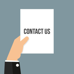 Man showing paper CONTACT US text