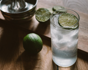 Gin, tonic water and lime