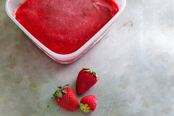 Homemade strawberry sorbet. Summer refreshing dessert