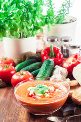 Spicy homemade gazpacho soup