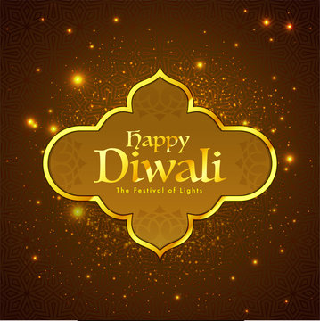Shiny brown greeting card design with text Happy Diwali and lighting effect for Indian Festival Celebration concept.