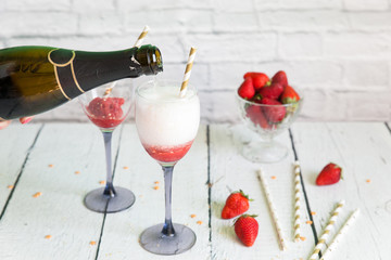 Luxury wine cocktail with strawberry sorbet