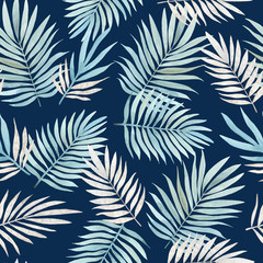 Seamless watercolor pattern with tropical leaves.