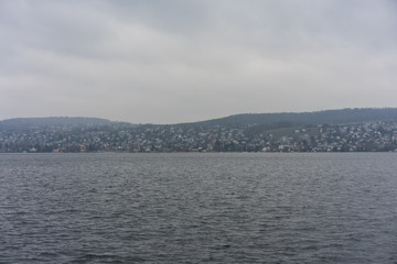 lake zurich water and mountain landscape with rainy weather