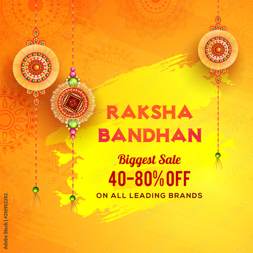 Canvas Prints raksha bandhan biggest sale banner or poster design with 40-80% off offer and decorated rakhi ( wris