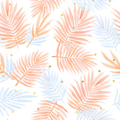 Fototapeta na wymiar Seamless watercolor pattern with tropical leaves.