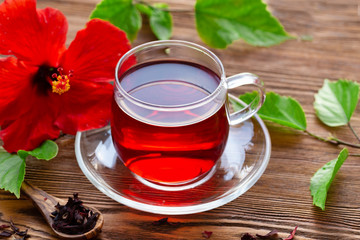 Hibiscus tea, flower and dry blossom 