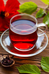 Hibiscus tea, flower and dry blossom 