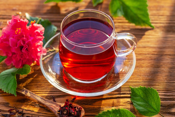 Hibiscus tea, flower and dry blossom 