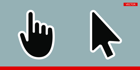 Black arrow and finger hand cursor pointer with rounded angles icons vector illustration set isolated on white background flat style design