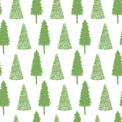 Hand drawn seamless pattern with fir trees. Christmas vintage design. Scandinavian background.