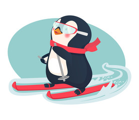 penguin on skis