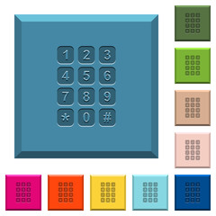 Numeric keypad engraved icons on edged square buttons