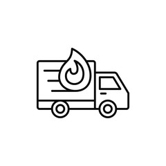 delivery truck fire icon. burned shipment truck illustration. simple outline vector symbol design.