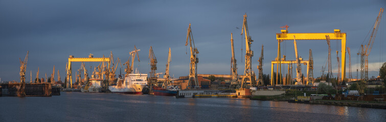  industrial areas of the shipyard in Szczecin in Poland,high resolution panorama - obrazy, fototapety, plakaty