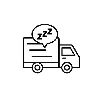 delivery truck sleep icon. shipment courier take a break illustration. simple outline vector symbol design.