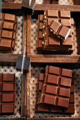 Chocolate Bars In Confectionery Shop Closeup.