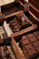Chocolate Bars In Confectionery Shop Closeup.
