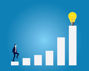 Business Target Concept. Climbing Ladder Reaching Idea Bulb Lamp