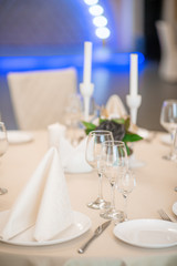 Elegant table setting for a festive dinner in the restaurant