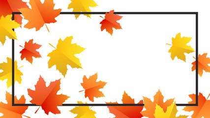 Autumn typography poster with colorful leaves in flat style. Vector illustration for greeting cards, postcards, sale tags, flayers, invitations. Seasonal frame, border, web banner template background.