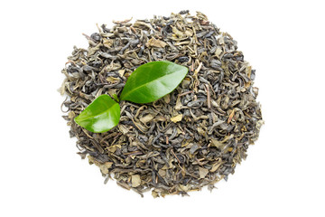 Green tea leaf isolated on white background.