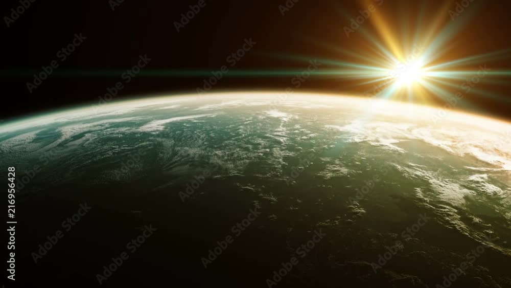Wall mural beautiful view of planet from space. realistic 3d animation. seamless looped. ultra high definition.