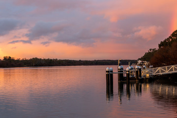 A sunrise over the River Murray at Mannum South Australia on the 6th August 2018