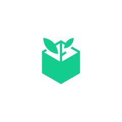 leaf box plant logo icon line art outline monoline illustration