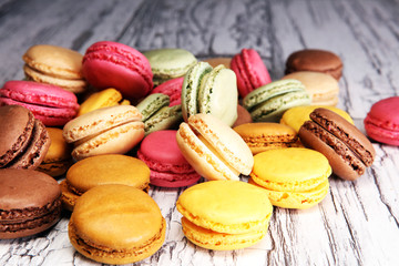 Sweet and colourful french macaroons or macaron on white backgro