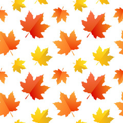Autumn seamless pattern with colorful leaves in flat style. Vector illustration, fabric, textile, paper print.