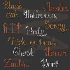 Fototapeta na wymiar A set of hand-drawn lettering for a Halloween party.