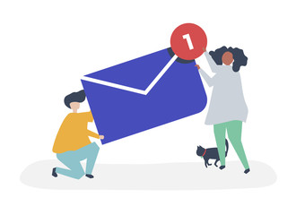 Character of a couple holding a new message illustration