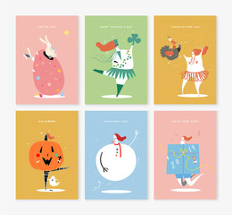 Fototapeta na wymiar Set of various holiday characters illustration