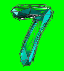 Number 7 seven in low poly style green color isolated. 3d