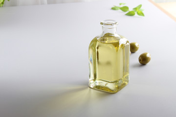 olive oil in glass bottle