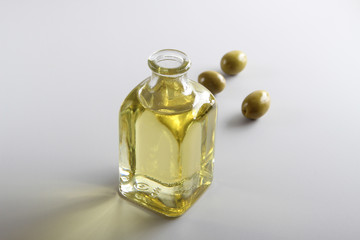 olive oil in glass bottle