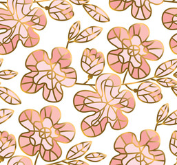 rosy and gold sakura flowers seamless pattern